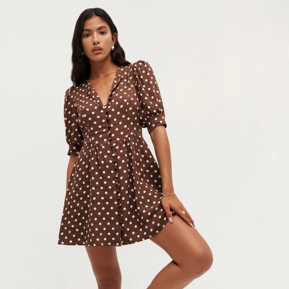 Reformation Laylin dress in au lait, size 0